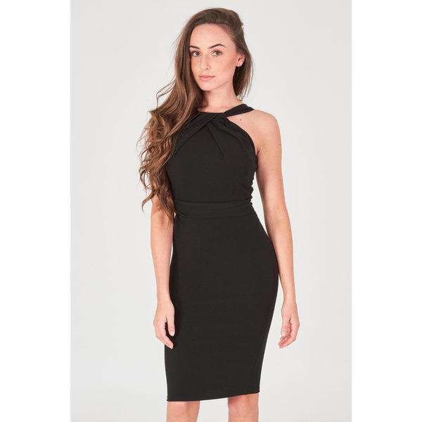Nina Βodycon μαύρο shift φόρεμα halter neck