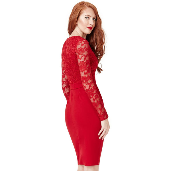 Alba Midi κόκκινο φόρεμα με δαντέλα lasmariposas 