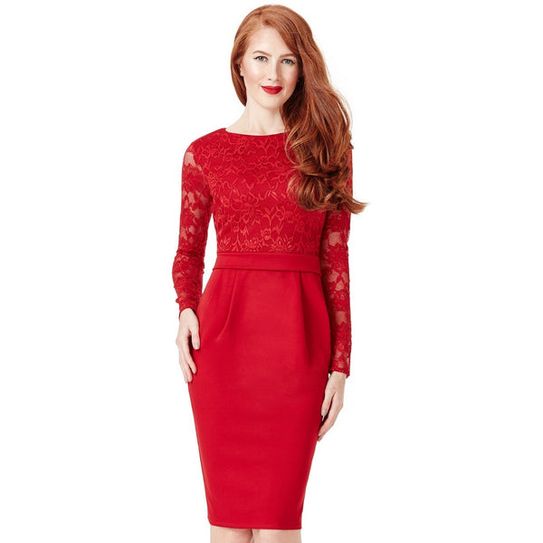 Alba Midi κόκκινο φόρεμα με δαντέλα lasmariposas 