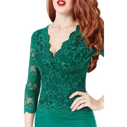 πράσινο emerald δαντελένιο φόρεμα