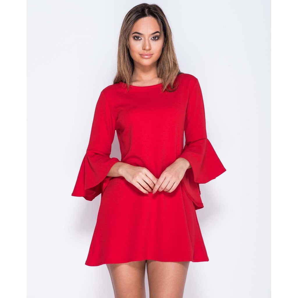 κόκκινη τουνίκ φόρεμα με bell μανίκια